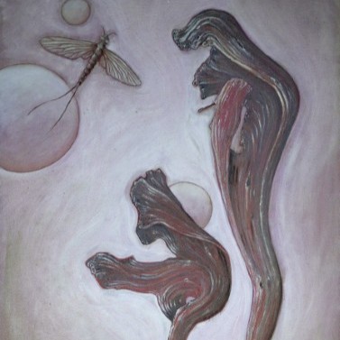 Acrylbild eines grünen Frosches vor rosa Hintergrund